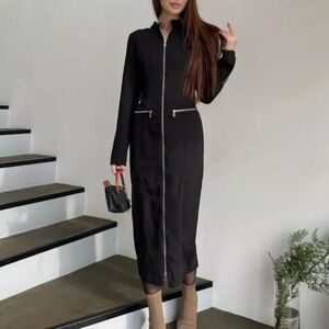 🖤 ZARA Zipper Midi Dress XS – New, Premium Quality, NWT